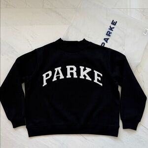 NEW PARKE Varsity Mockneck Fleece Sweatshirt in Black Size L/XL
